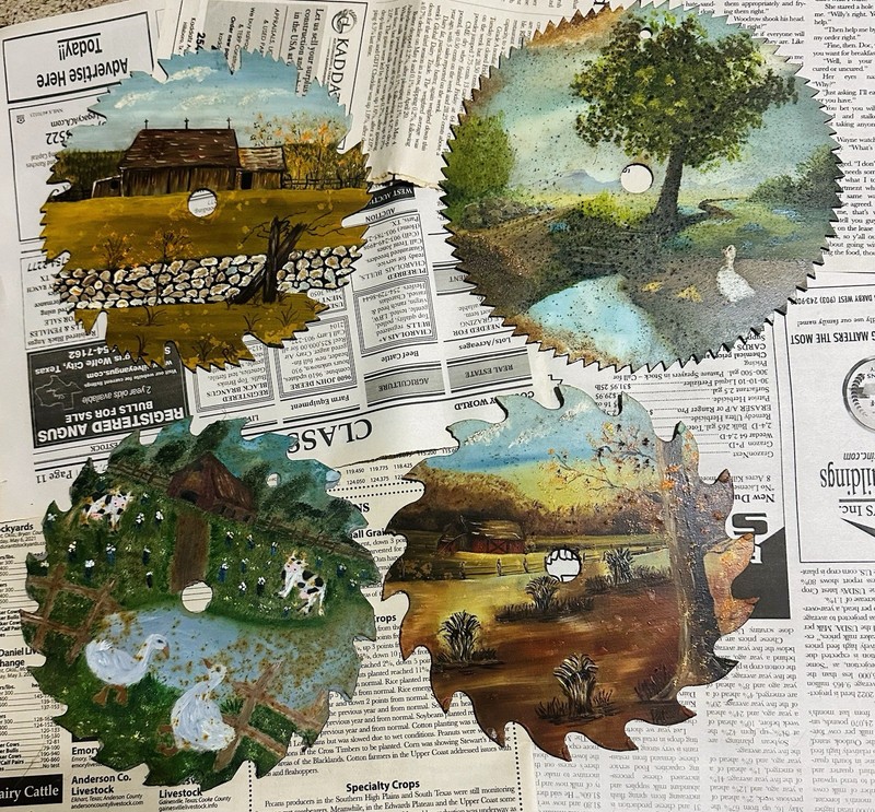 hand painted saw blades. Farm Theme. Lot Of 4. Ducks, Cows, Farm Scenes, Grain