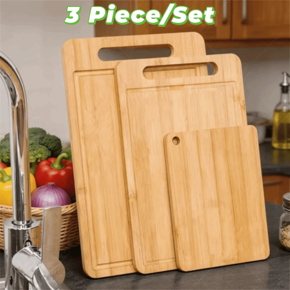 3PCS Bamboo Cutting Board Set Reversible Wooden Thickened Cutting Board Set US