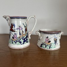 Alte Kanne und Dose Keramik Utzschneider & Cie Opaque Sarreguemines China Dekor