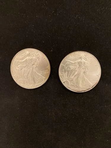 Qty: 2-1996 AMERICAN SILVER EAGLE 1 OZ .999 FINE SILVER COINS
