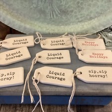 Ceramic TagS For Wine Liquor Gift Set Of 9 Liquid Courage Happy Holidays Sip Sip