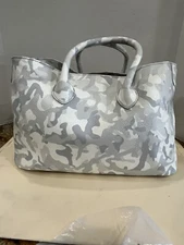 Mark and Graham Elisabetta Slouch Handbag Bag Purse white gray  camo Key Chain