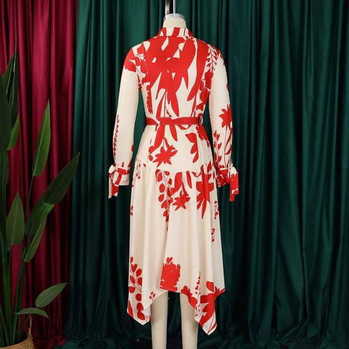 Vestido largo para mujer otoño midi envolvente boho floral estampado fluido con volantes en capas - Imagen 6 de 30