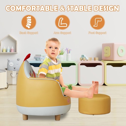 2PCS Kids Sofa Cartoon Children Leather Couch Chair Cute Chicken w/ Ottoman - Picture 4 of 7