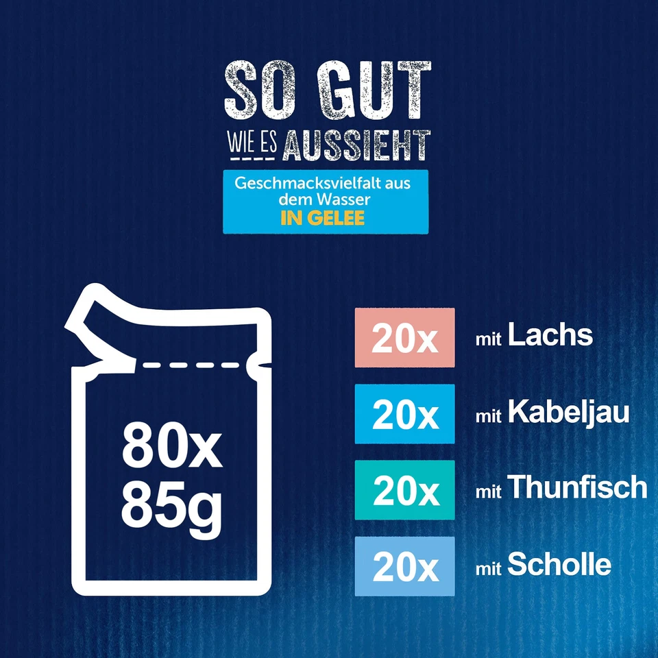 Purina FELIX Katzenfutter 4 Sorten Fisch Nassfutter für Katzen in Gelee 80x85g - Bild 4 von 4