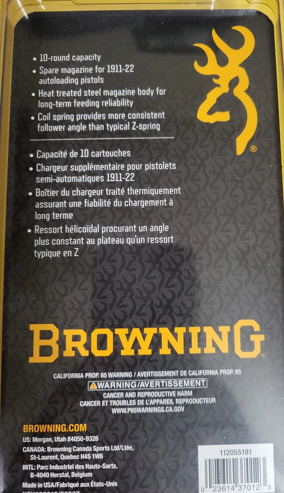 Cargador Browning 1911-22 10 redondos 1911 22lr 10rd Mag #112055191 OEM de fábrica NUEVO Foto 2 de 3