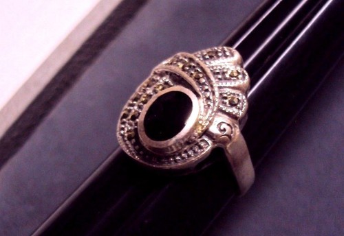 Vintage 925 Sterling Silber Markasit Vogel Ring mit schwarzem Onyx Körper Gr. 8-3/4 Spaß - Bild 3 von 12