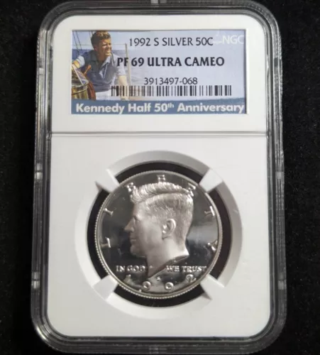 1992-S Silver Proof Kennedy 50c Half Dollar Coin NGC PF 69 ULTRA CAMEO 50th A...