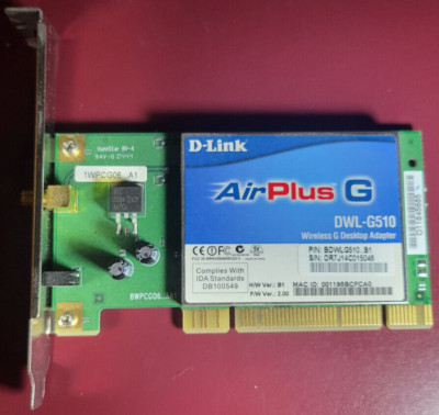 D-Link AirPlus G DWL-G510 802.11g (2.4GHz) Wireless PCI Adapter