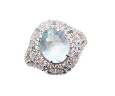 925 Sterling Silver Vintage Ring Oval Blue Halo White Topaz Sz 7 RG30885