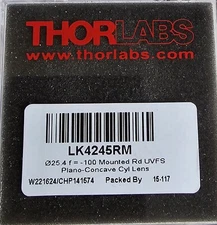 ThorLabs LK4245RM	f= -100.0 mm, Ø1", UVFS Mounted Plano-Concave Round Cyl Lens