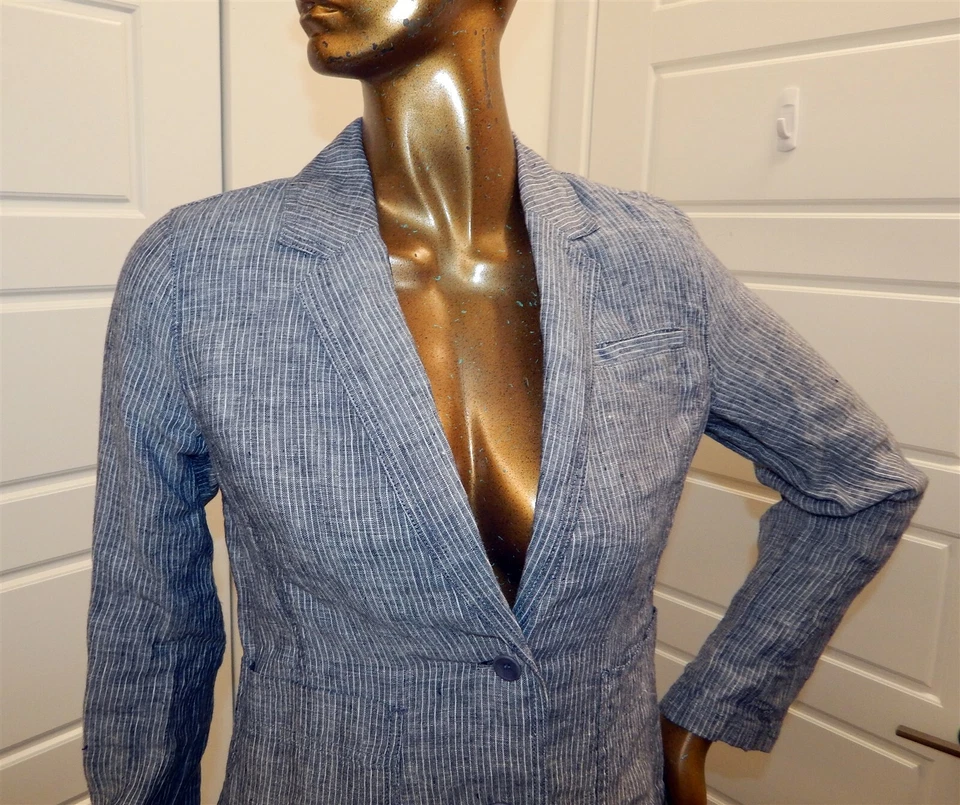 Eileen Fisher sz S Gray White Pin Stripe Lightweight Jacket - Image 2 of 4