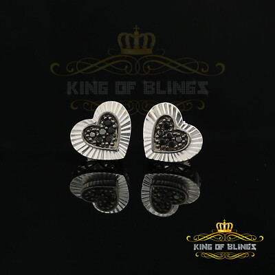 Aretes Para Hombre Herz 925 Weiß Silber 0,12ct Schwarz Diamant Damen Ohrringe
