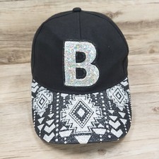 Letter B Hat Cap Strap Back Justice Girls Glitter Bling Black Adjustable Kids