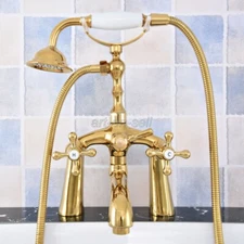 Gold Brass Clawfoot Tub Faucet Deck Mount Bathtub Filler Faucet with Hand Shower