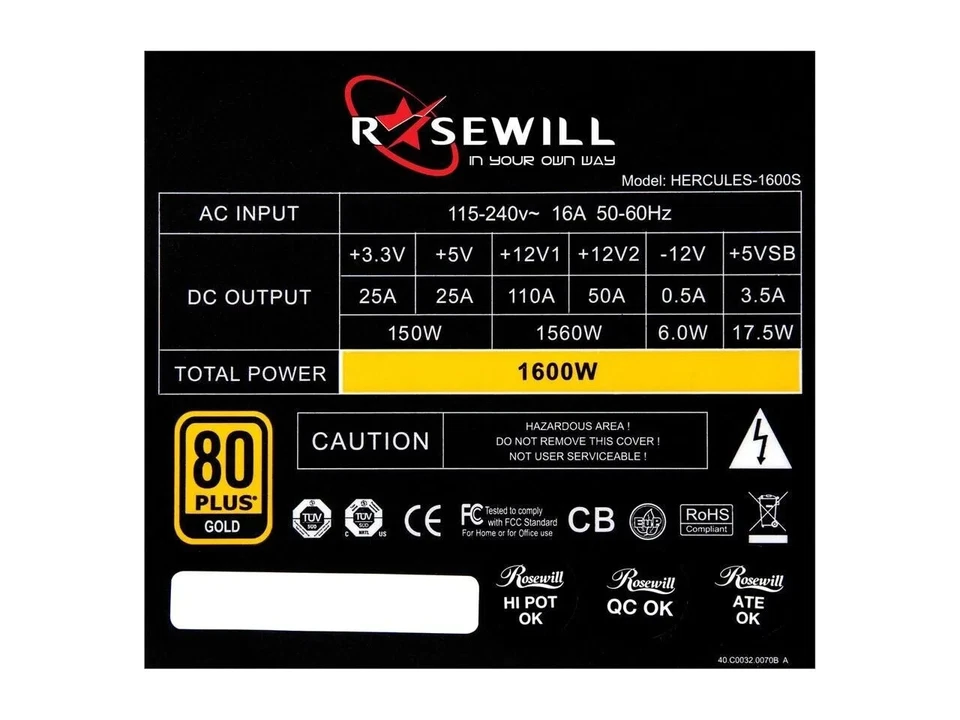 Rosewill Hercules 1600W Power Supply PSU 80 PLUS Gold - NEW Open Box - Image 4 of 4