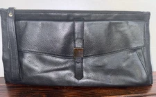 Alberta Di Canio Envelope Black Leather Clutch Wristlet Bag Hard Italian Leather