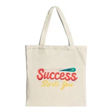 Colorful Motivational Tote Bag - " Success Starts You " in bold yellow & red