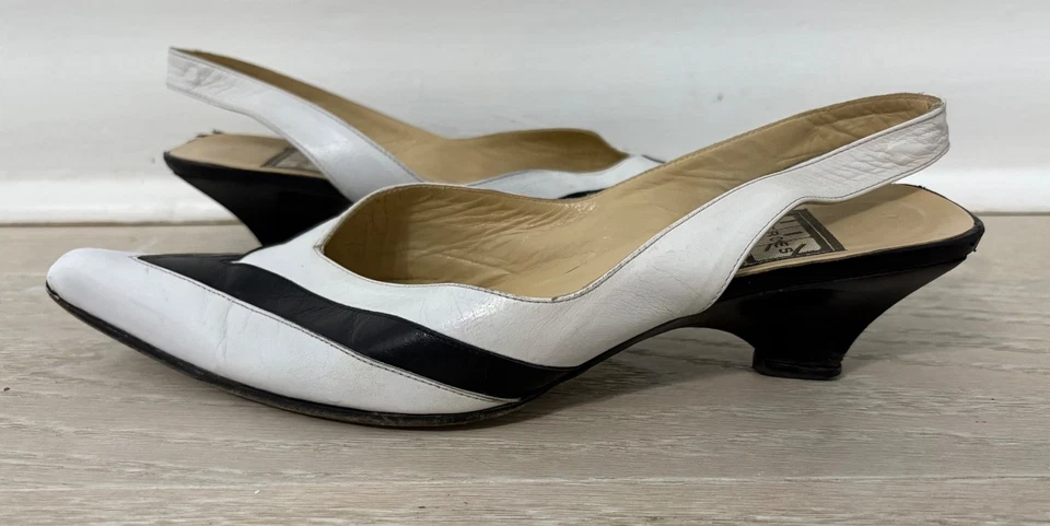 CESARE PACIOTTI Vintage Slingback Heels in White and Black Made in Italy - Sz 38 - Image 2 of 4