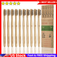 Bamboo Toothbrushes 10 Pack Biodegradable Soft Medium Charcoal Bristles Wood USA