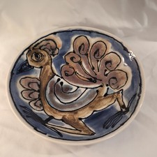 VTG Boris Vitlin Bowl Signed Studio Art Pottery 12" Majolica Serving Dish Bird