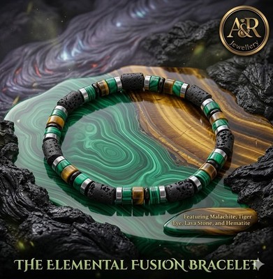 Armband 6 mm Malachit Tigerauge Lavastein - Unisex Perlenschmuck 14-20 cm