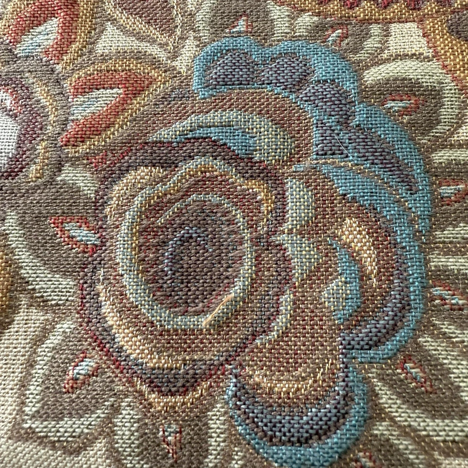 Vtg Jacquard Tapestry Upholstery Fabric Jacobean Floral Teal & Earth-tones 2 Yds - Image 4 of 4