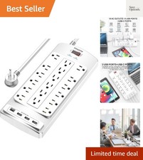 18 Outlets Surge Protector Power Strip - 6 Feet Flat Plug Heavy Duty Extensio...