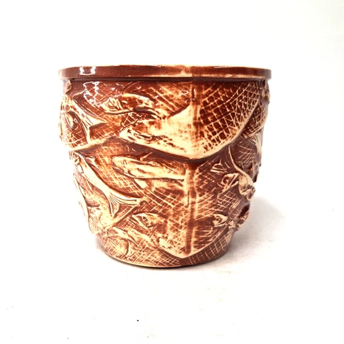 Vintage McCoy Fish In Net Planter Brown Glaze Art Pottery