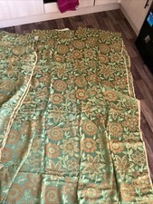 VINTAGE PAIR RETRO MID CENTURY FLORAL GREEN ORANGE CURTAINS PLUS A SINGLE