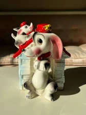 Vtg Lipper & Mann RED/BLACK/BLUE/WHITE Dashshund Mother DOG & PUP Ceramic BANK