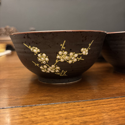 Japanese Ume White  Blossoms Rice / Soup Bowls 5.75  Flowers Japan Set Of 6 *