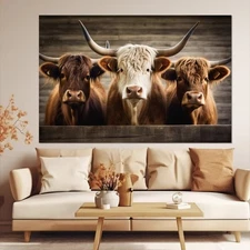 Farmhouse Highland Cows Family Cow Art Poster Canvas Painting Wall Print Picture
