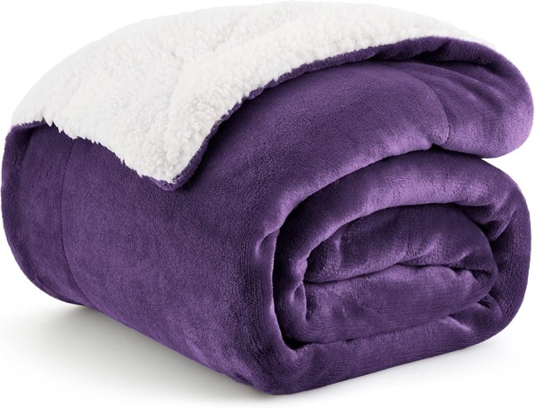 Kuscheldecke Sherpa Flauschig Warm 150X200 Cm Violett SofaüBerwurf Wohndecke-image