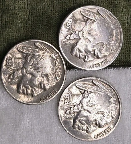 Buffalo Nickels ●3 Coins● 1935-S 1936-P 1937-P Uncirculated