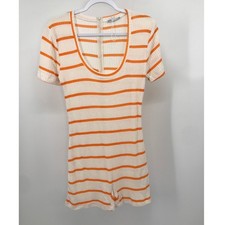 Zara Biege Orange Rib Knit Short Sleeve Romper Large