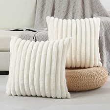 Striped Decorative Throw Pillow Covers 18x18 18" x 18" Pack of 2 Cream White
