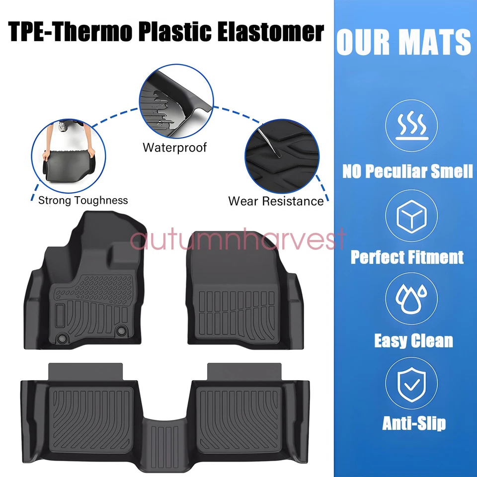 Front & 2nd Row TPE Floor Mats Liners Black 3Pcs For 2010-2019 Ford Taurus New — 第 3/4 张图片