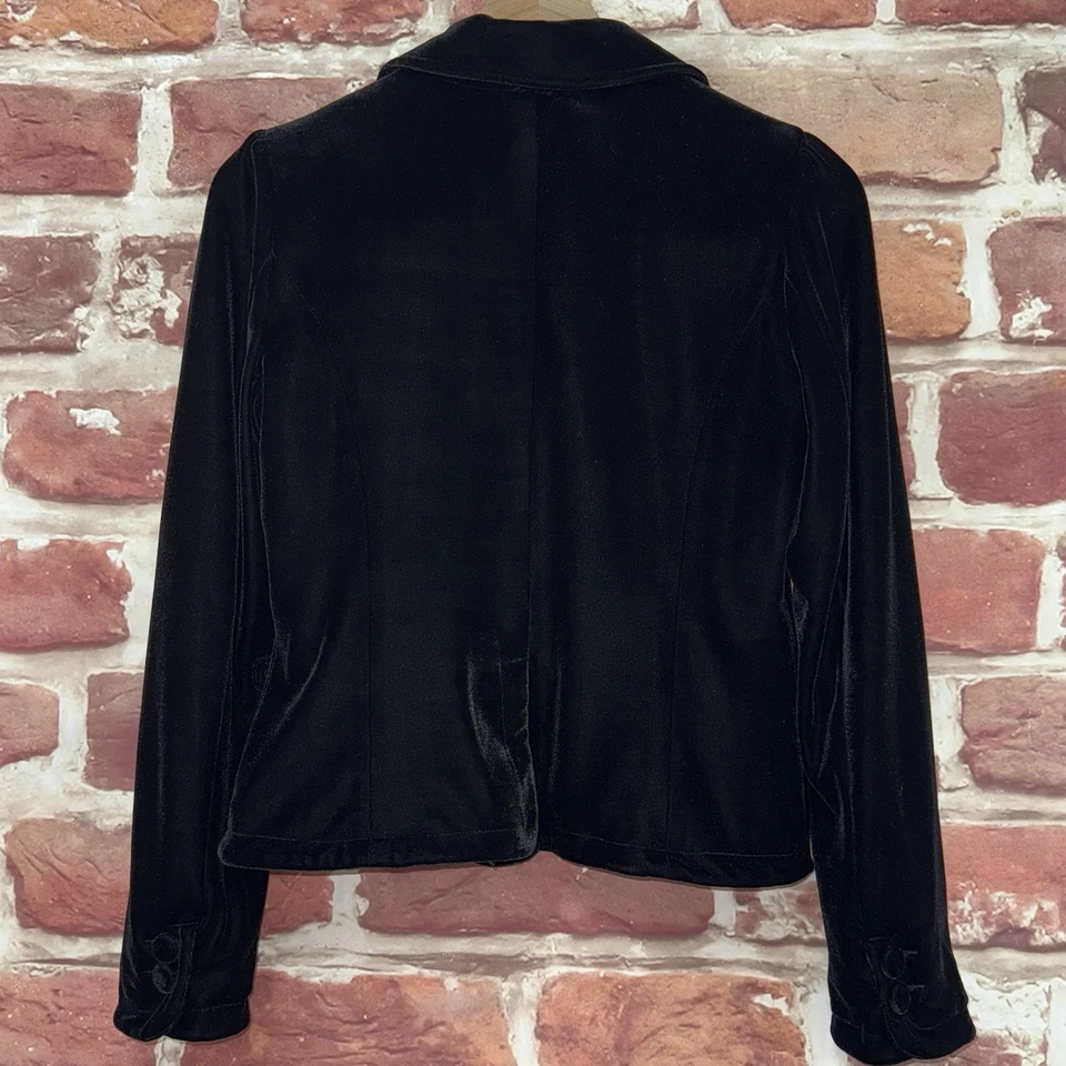 Blazer vintage Y2K Forever 21 para mujer M negro terciopelo terciopelo bolsa bolsillo chaqueta Foto 4 de 4