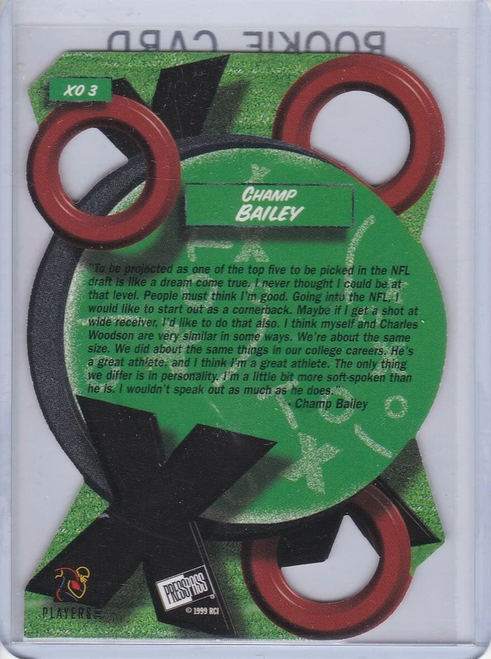 CHAMP BAILEY ROOKIE CARD 1999 XO Insert Football Denver Broncos NFL HOFer RC - Image 2 of 2