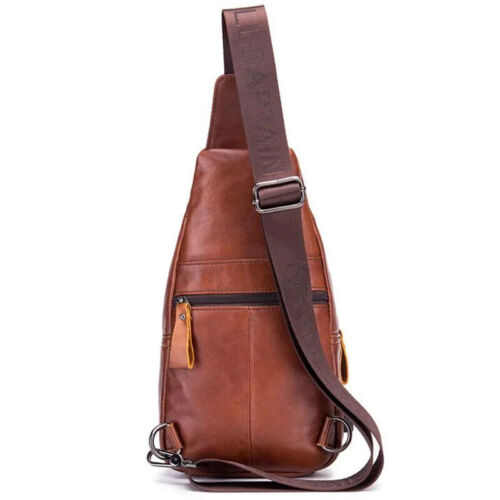 2024 new 100% cowhide Leather Casual Fashion Crossbody Chest Bag men's... - Picture 4 of 26