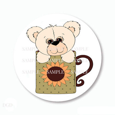30 Sunflower Coffee Cup Bear Favors Scrapbook Stickers 1.5'' Envelope Seals