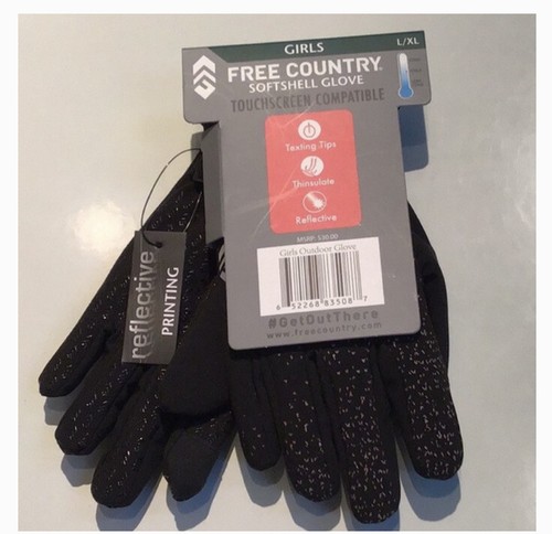 Free Country Softshell Glove Girls Size L/XL Touch Screen Compatible BLACK NWT - Picture 2 of 4