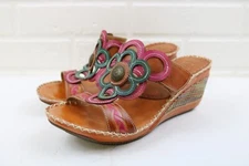 L’Artiste, Spring Step Circle Art Leather Wedge Women's Sandals EU 41 US 9.5 -10