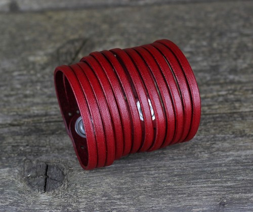 Red leather bracelet, women's cuff, men's bracelet, leather accessories. - Picture 10 of 10