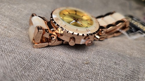 Orologio Ginevra donna finitura oro rosa e beige fidanzato moda elegante casual - Foto 4 di 6