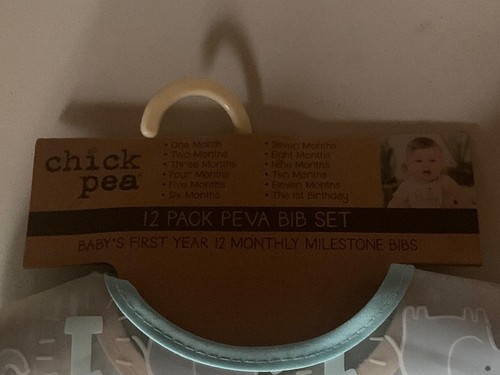 x2, CHICK PEA 12 PACK PEVA BIB SET BABY'S FIRST YEAR MONTHLY MILESTONE BIBS NEW - Picture 4 of 5