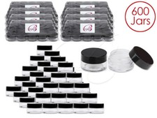 Beauticom  5G/5ML 600 PCS HQ Round Clear Plastic Refillable Jars w/Black Lids