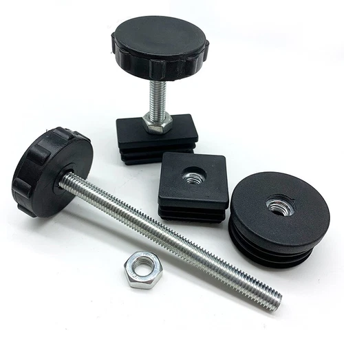 Black Adjustable Feet & Threaded Tube Insert Sets For Square Tubes Box Section - Picture 2 of 35