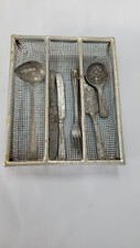 Vintage Made in Germany Doll Size Kids Play Metal Cutlery Set with Tray.